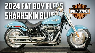 NEW 2024 HarleyDavidson® Fat Boy® 114 FLFBS  Sharkskin Blue [upl. by Harp556]