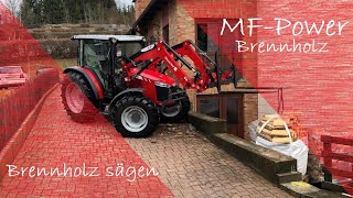 Brennholz sägen Januar 2020 MF 4707 4709 4710 mit Quicke Frontlader [upl. by Hemminger]