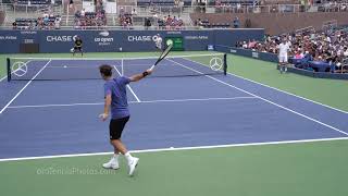 Roger Federer v Two Guys 2018 US Open practice 4K [upl. by Dmitri]