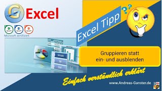 Mit Gruppierung Spalten ein und ausblenden statt einfaches Ausblenden Excel Tipp 12711 [upl. by Eenattirb]