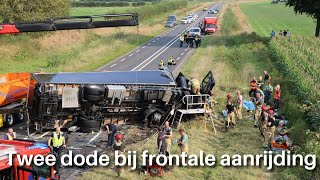 Twee doden bij frontale aanrijding tussen vrachtwagen en auto [upl. by Aicats]