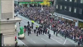 Protesters disrupt Thanksgiving Day Parade in NYC [upl. by Nochur762]