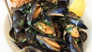 Drunken Mussels Recipe  Mussels Steamed in a Garlic Lemon amp Wine Broth [upl. by Avilo]