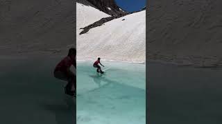 Alpine lake pond skim mountains snowboarding adventure [upl. by Annahael]