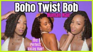 Now This Is A Boho Bob  Human Hair BOHO TWIST BOB Tutorial  Alternative Crochet Install Method [upl. by Etac816]