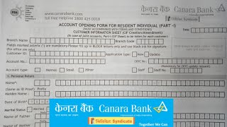 Canara Bank Account Opening Form Fill UP 2024 [upl. by Aneram217]