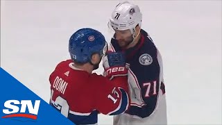 Nick Foligno amp Max Domi Have Pleasant Conversation Before Dropping The Gloves [upl. by Aneles]