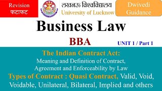 Business Law The Indian Contract Act Quasi Contract Agreement business law unit 1 BBA lu bba [upl. by Jany]