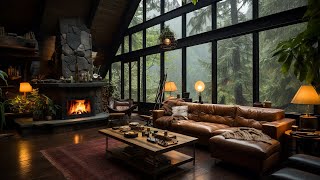 Jazz Relaxing Music  Rainy Day at Cozy House Inside Forest with Gentle Rain Fireplace Sounds 🌧️🔥 [upl. by Phippen]