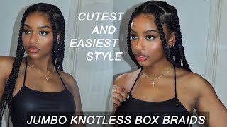 HOW TO SUPER FLAT JUMBO KNOTLESS BOX BRAIDS  EXTREMELY BEGINNER FRIENDLY [upl. by Aihtnic]