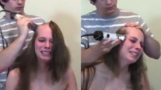 Crying and Forced Head Shave Beautiful Girl Full Bald with Trimmer  Force Head Shave 2023 [upl. by Adlare]