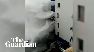 Giant waves in Tenerife destroy seafront balconies [upl. by Duwad155]