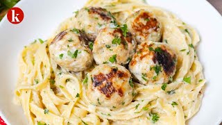 Chicken Meatball Alfredo Recipe [upl. by Nikolia]