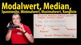 Modalwert Mittelwert Zentralwert Minimalwert Maximalwert Spannweite Rangliste  Lehrerschmidt [upl. by Teevens]