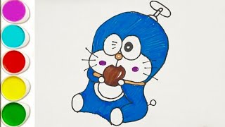 How to draw Doraemon eating cake for kids  Doraemon drawing step by step  ডোরেমন আকাঁ [upl. by Letnahs278]