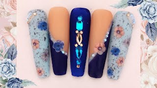 Blue Autumn Floral Nails  Nail Art  Autumn Nails [upl. by Taryn]