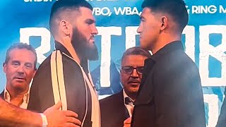 Artur Beterbiev INTIMIDATING FACE OFF vs Dmitri Bivol STARES HIM DOWN with ANGRY look in his eyes [upl. by Landre]