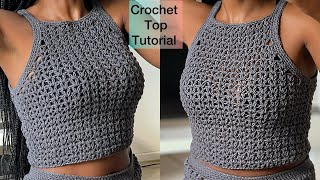 How To crochet A Minimal Tank Top  DIY Top  VStitch crochet crochettops häkeln [upl. by Immas586]