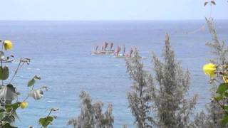 Pacific Voyaging Canoes sailing near Hanalei Kauai Hawaii [upl. by Federica]