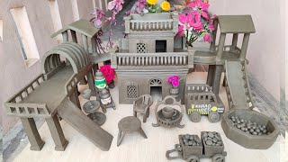 Build Most Modern Miniature Clay House With National Food Truck  Tea Set  garden Slide [upl. by Nodnek]