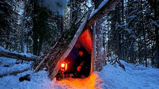 3 Days SOLO SURVIVAL in Winter Shelter  20° Camp in Bushcraft Cabin Build [upl. by Naesed]