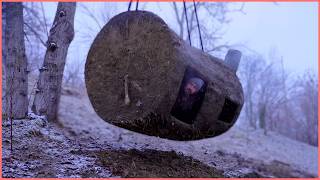 Building a Hanging Shelter on a Tree for the Winter cozy fireplace amp moss roof [upl. by Edia417]