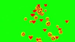 Smileys amp Hearts Animation Sprinkling from One spot on Green Screen Background  4K  FREE TO USE [upl. by Aneerehs]