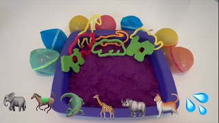 Part 12 Animals in Kinetic Sand amp Water Balloons l 키네틱 샌드 amp 물 풍선의 동물들 Learn English and Korean [upl. by Foote]