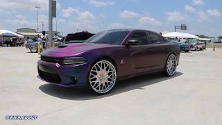 WhipAddict Kameleon Wrapped 2017 Dodge Charger 392 Scat Pak on 26s Massive Burnout on Track [upl. by Rebmat]