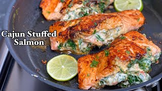 Stuffed Salmon Recipe  Cajun Stuffed Salmon with Shrimp and Spinach TERRIANN’S KITCHEN [upl. by Aiker]