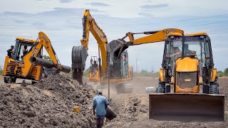 Together 2 JCB 3DX vs JCB 145 Excavator Finish Pipeline installation work quickly  Jcb vs Jcb [upl. by Nospmas]