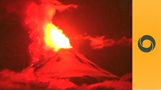 Volcano Villarrica spews lava and incandescent rock Chile [upl. by Artened349]