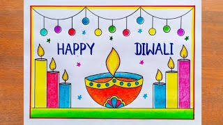 Diwali Drawing  How to Draw Happy Diwali Poster Easy step by step  Diwali Special Drawing [upl. by Elbart101]