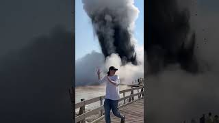 Jawdropping video shows Yellowstone geyser explode sending tourists fleeing in terror shorts [upl. by Sucy358]