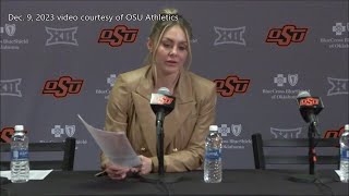 Oklahoma State 67 Texas State 52 Coach Jacie Hoyt talks halftime improvements in latest win [upl. by Erdah]