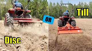 Disc Harrow vs Tiller on Plowed Field With Hydrostatic Compact Tractor [upl. by Dodd]