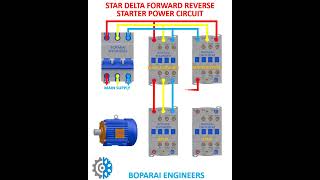 STAR DELTA FORWARD REVERSE STARTER POWER CIRCUIT electrical Star Delta motor MCB circuit vfd [upl. by Yrellam8]