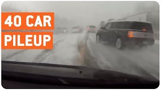 40 Car Pileup Near Miss  Insane Dashcam [upl. by Cuttler]