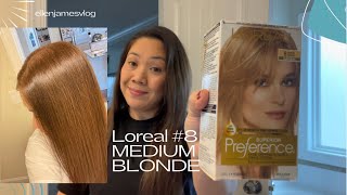 HOW TO COLOR YOUR HAIR Loreal 8 MEDIUM BLONDE [upl. by Kondon]