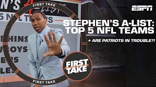 Stephen As Top 5️⃣ NFL teams list  Are the Patriots in trouble  First Take [upl. by Carol]