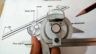 VERNIER BEVEL PROTRACTOR IN HINDI PARTS AND WORKING [upl. by Ahseiyk695]