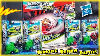 BEYBLADE BURST TURBO vs SUPER ZCHOZ Beys in the Hasbro RAIL RUSH SlingShock Stadium Beyblade TOYS [upl. by Saihtam]