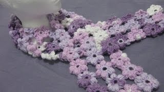 Crochet Puff Stitch Flower Scarf  Left Handed Crochet Tutorial [upl. by Dranyar733]