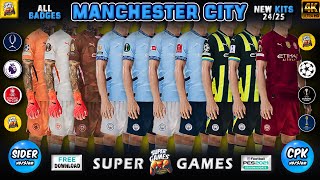 Manchester City Full Kit PES 2021 2425 All Competitions Badge  Sider amp CPK  PES 2021  All Patchs [upl. by Willetta]