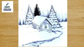 Ein HAUS in Winterlandschaft zeichnen lernen  DIXIT DRAW [upl. by Eltsirk804]