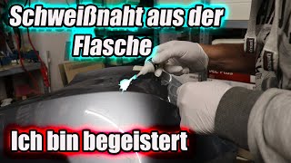 Stoßstange reparieren mit Schweißnaht aus der Flasche  spachtelt und grundieren [upl. by Aelber829]