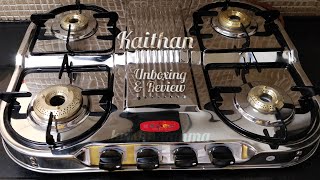 177 UnboxingReview Khaitan StainlessSteel Gas Stove 4 Burner DoubleDecker Manual  NOT PROMOTIONAL [upl. by Esened]