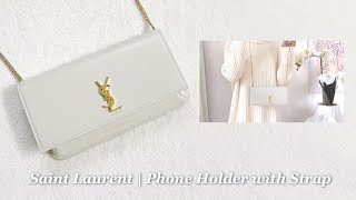 Saint Laurent 🤍✨ Phone Holder with Strap in Smooth Leather 🕊️✨ Saintlaurent YSL Phoneholder [upl. by Einahpad]