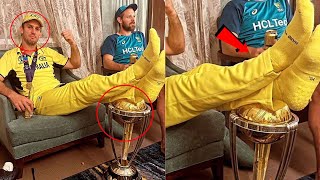 Watch Mitchell Marsh Disrespect Trophy Put Foot on Trophy in Dressing Room Trolled [upl. by Domela716]