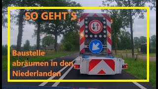 SO SCHNELL räumen Niederländer Schilder einer Baustelle weg dashcam niederlande [upl. by Nodnol]